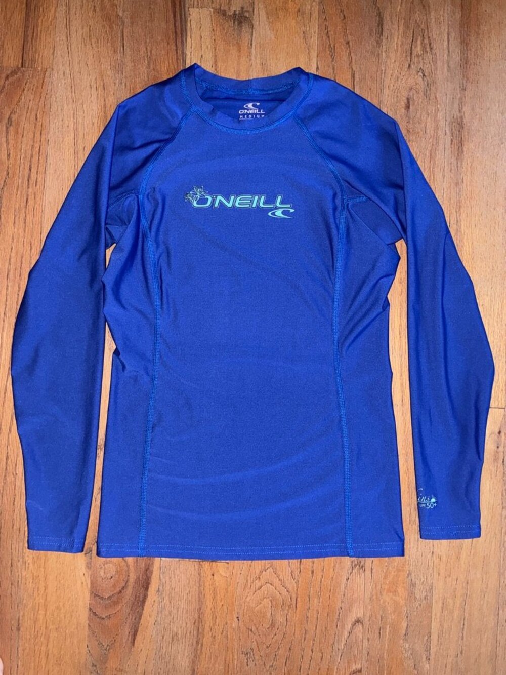 O'Neill Skins Women's Medium Blue Long Sleeve UPF 50+ Rash Guard Swim Surf Top